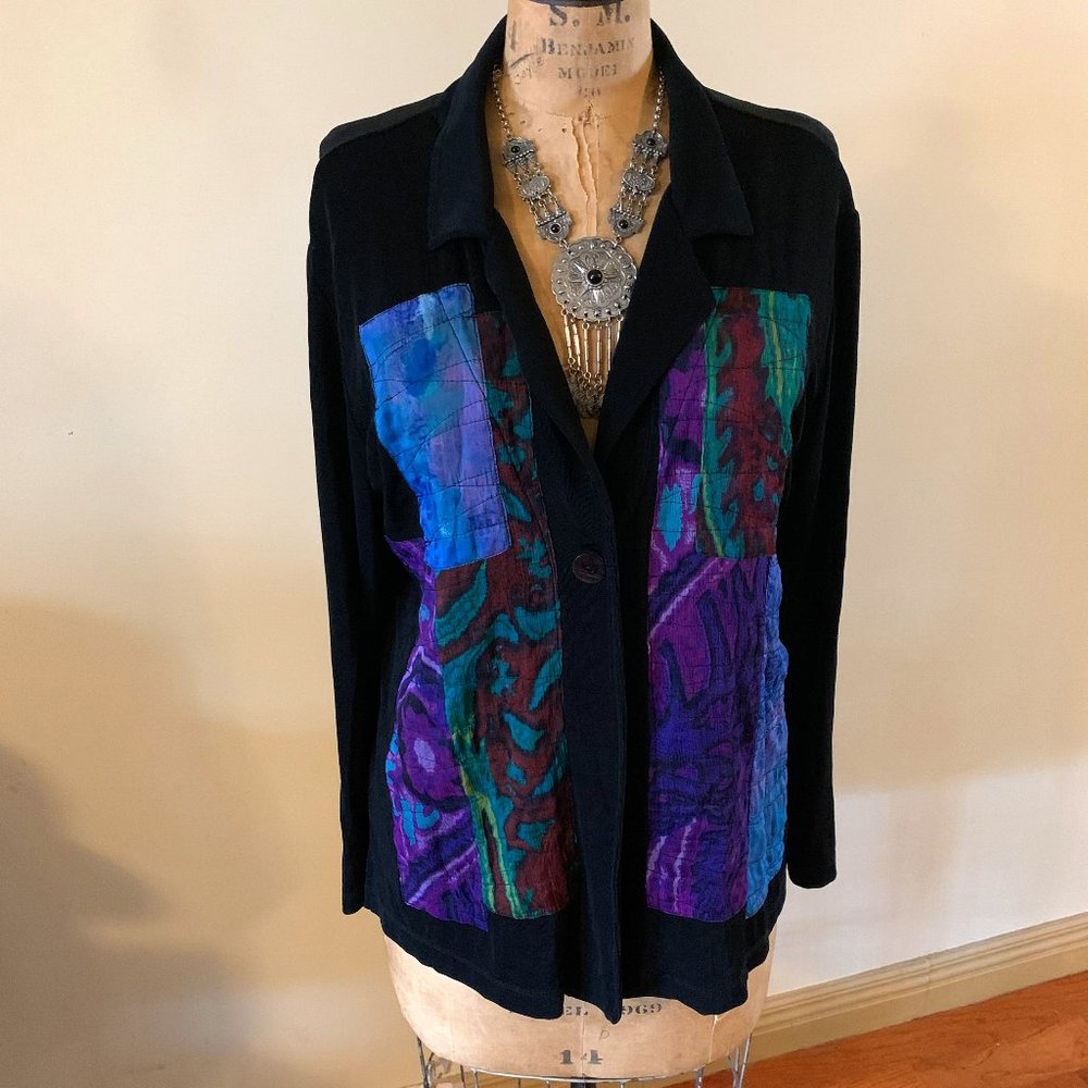 Chico's Black Jacket with Multicolor Patch Panels (Teal, Purple)